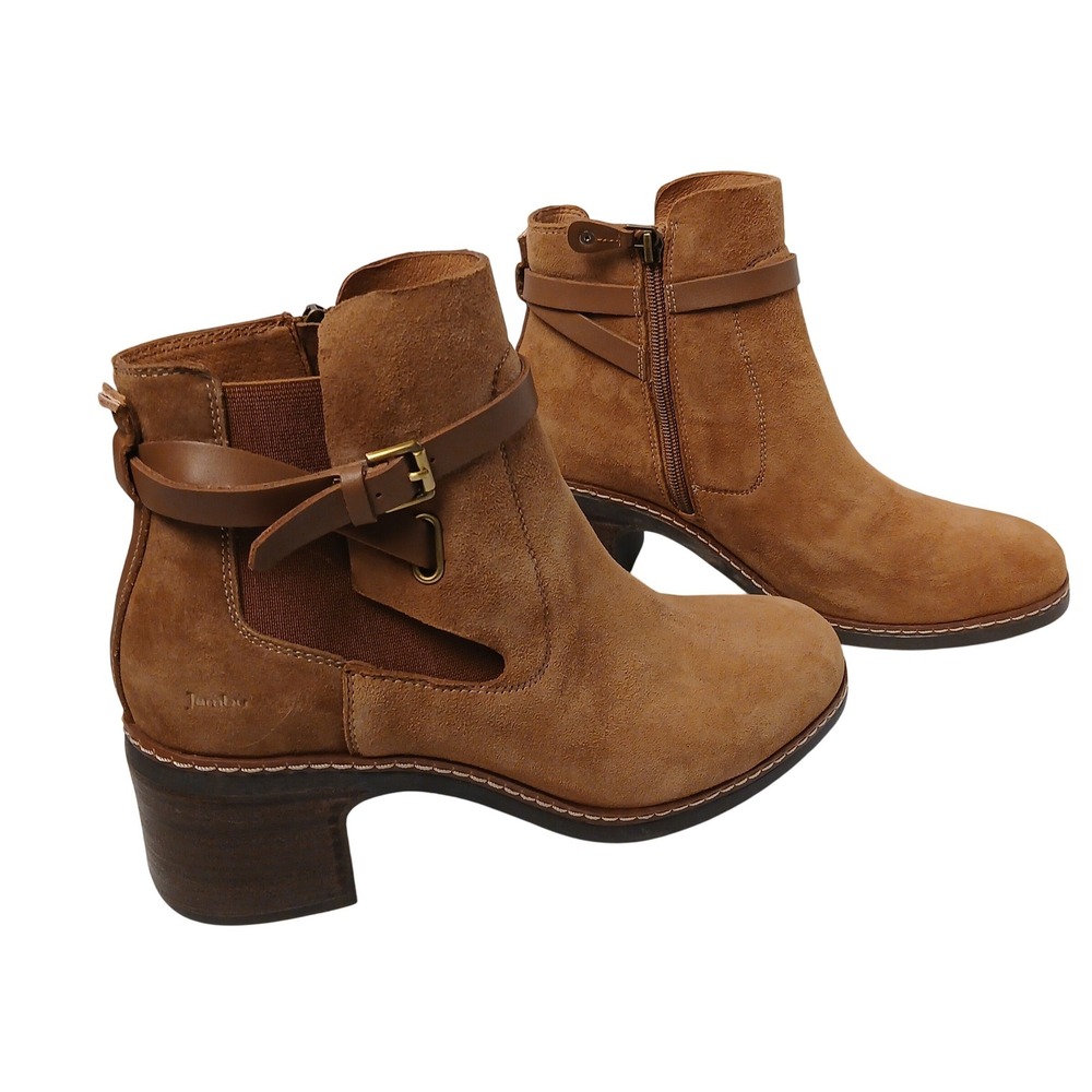 Jambu Vivi Tan Suede Water Resistant Ankle Boots Buckle Strap Block Heel 8M